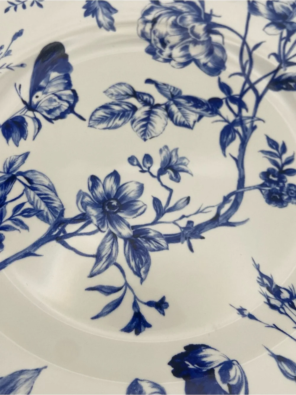 Set of 6 Blue White Butterfly Floral 8.5” Scalloped Porcelain Plates Boho Garden